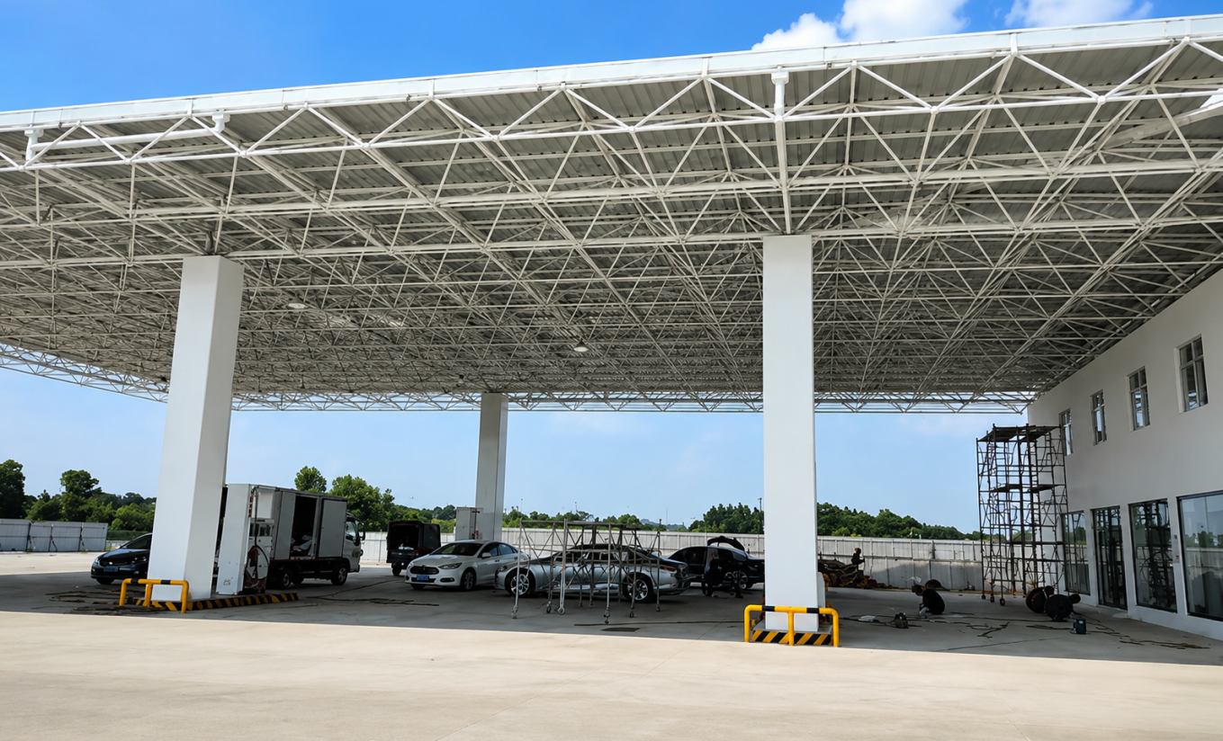 Space frame prefabricated roof gas station roof design
